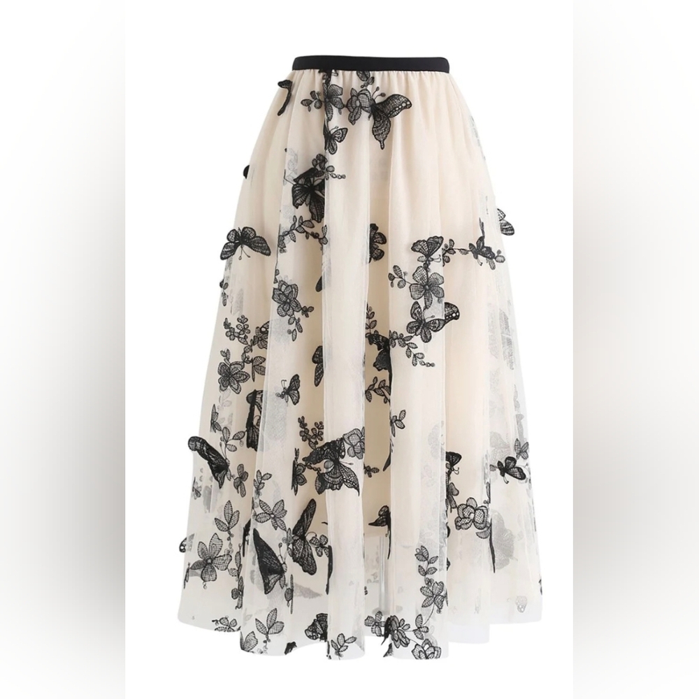 Chickwish XS And Cream With Black Butterflies
